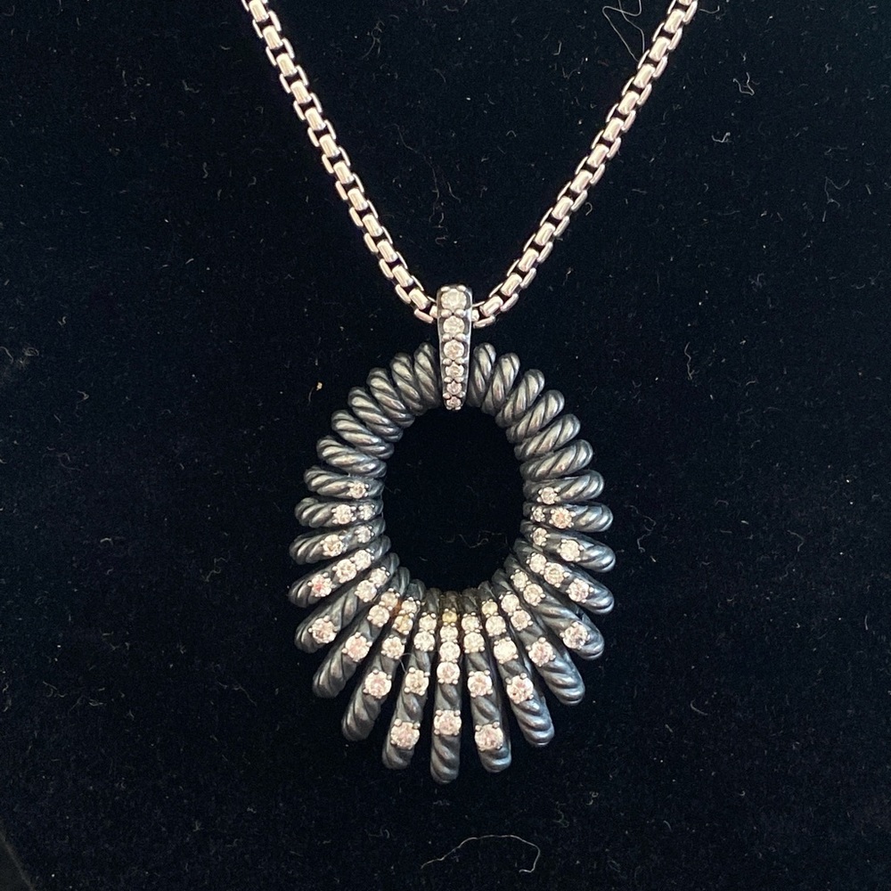 David Yurman Tempo Diamond and Silver Necklace